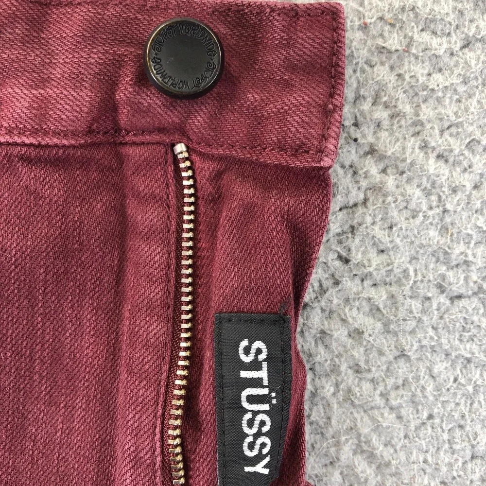 Stussy Shorts Mens 36 Burgundy Jeans Denim Cut Off Slim Jeans 5 Pocket Jorts